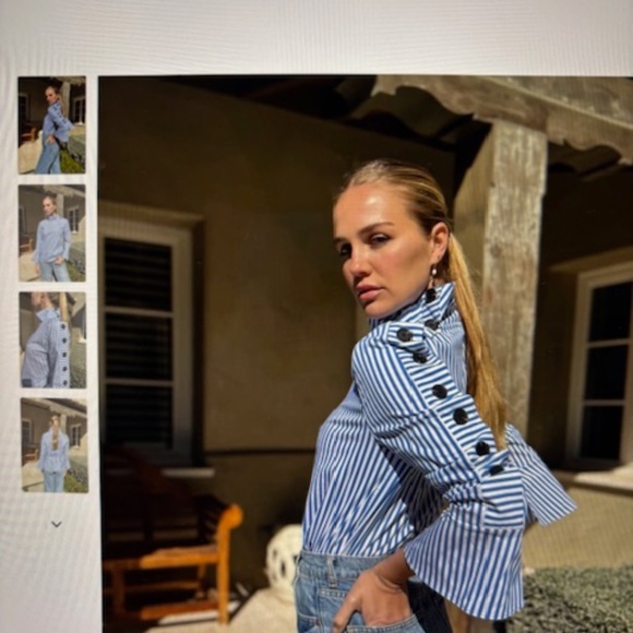 Benaar LA Kya Striped Long Sleeve Button Blouse in GREEN Size S - Picture 5 of 6